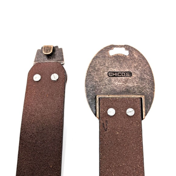 Chicos Womens Small Brown Leather Medallion Large Buckle Belt Western Boho main image 4